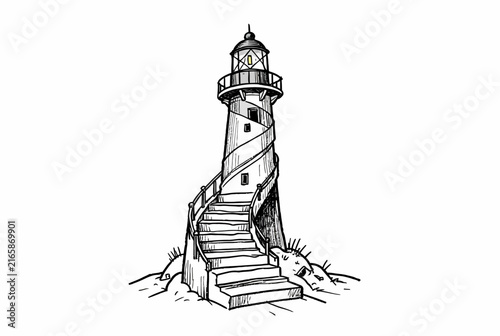 Vintage Lighthouse Staircase Line Drawing.