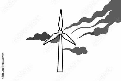 Wind Turbine Line Art Energy Illustration.