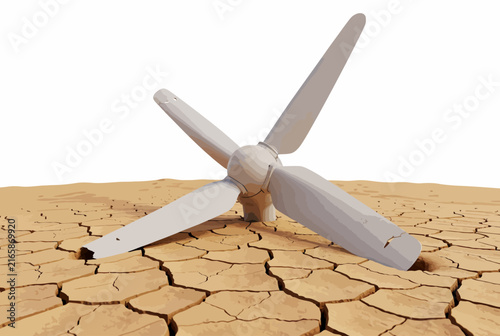 Wind Turbine on Cracked Desert Ground.
