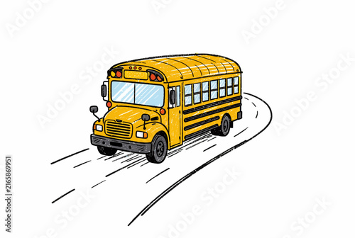 Yellow School Bus Cartoon Vehicle Illustration.