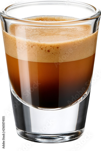 Obraz na plátne Espresso shot in a clear glass with rich brown crema isolated on transparent bac