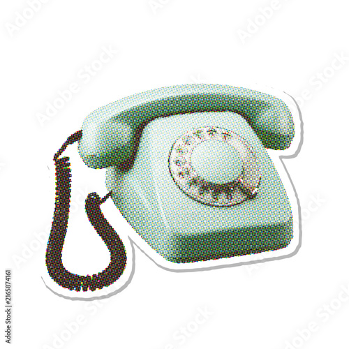Rotary dial telephone handset with coiled cord halftone vector illustr