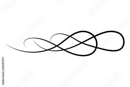 Elegant black ink flourish swirl design element for decorative borders and vintage typography
