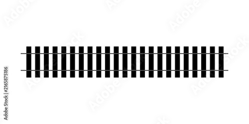 Black silhouette of train tracks or railroad sleepers on a straight line