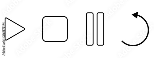 Set of simple black line media player control icons for video and audio playback interface