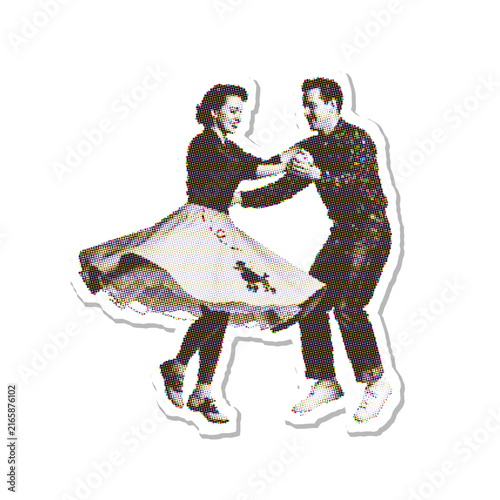 Couple dancing swing vintage style halftone vector illustration