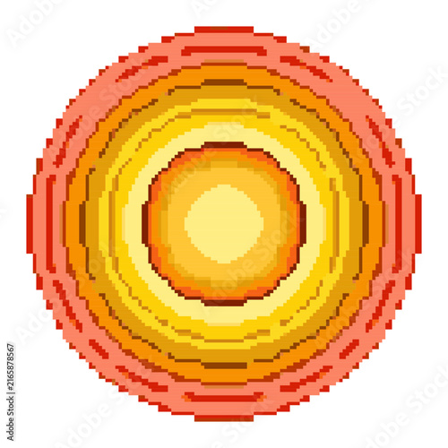 Pixel art illustration of a solar flare with concentric rings of yello
