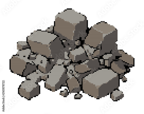 Foto Pixel art pile of grey stones and rocks