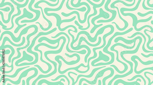 Green Seamless Pattern Groovy Retro Wavy Background