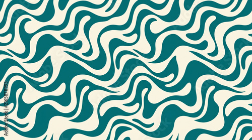 Teal And Cream Groovy Retro Seamless Wavy Pattern Background