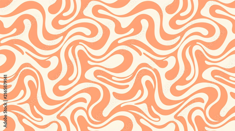 Retro Wavy Seamless Pattern Orange Psychedelic Abstract Background