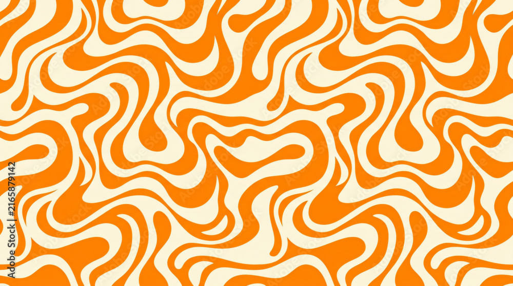 Orange Retro Seamless Pattern Wavy Liquid Swirl Background