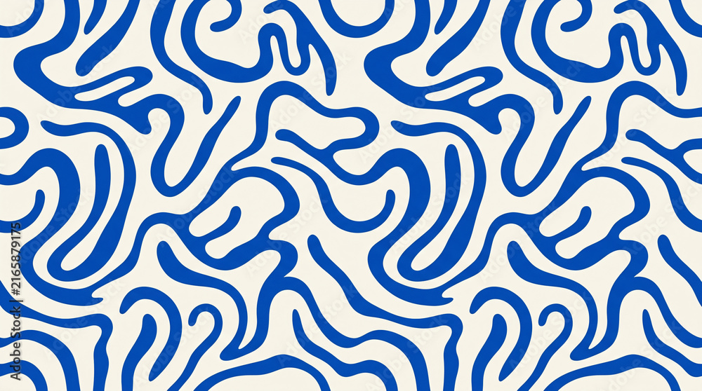 Blue Abstract Wavy Lines Seamless Pattern Retro Groovy Background