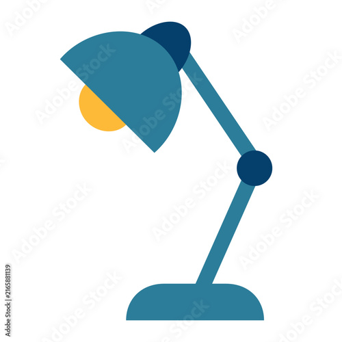 Minimal flat vector illustration of a blue desk lamp with a curved stand isolated on white background. For school, study, office, education and workspace design. Hand drawn.