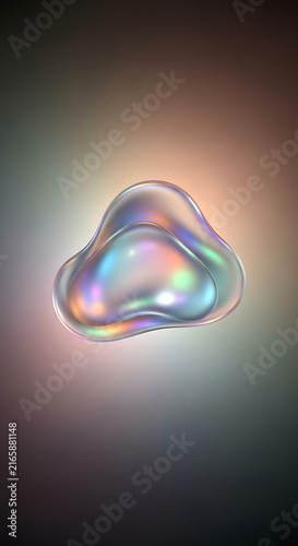 Abstract iridescent bubble shape floating on dark gradient background