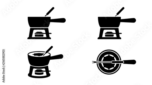 Culinary Silhouette Vector Graphics of Traditional Swiss Fondue Set