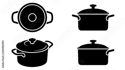 Culinary cooking pot silhouette collection for kitchen equipment design