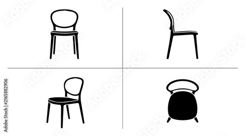 Contemporary Dining Chair Silhouettes from Multiple Viewing Angles
