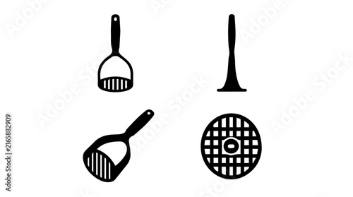 Diverse potato masher silhouettes for kitchen tool icon design