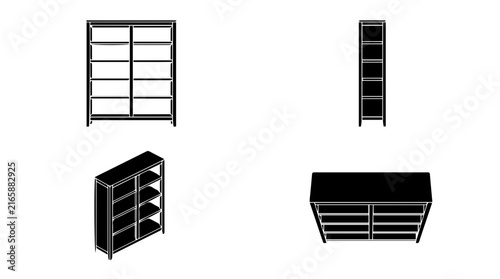 Double Column Bookshelf Technical Design Schematic with Four Views