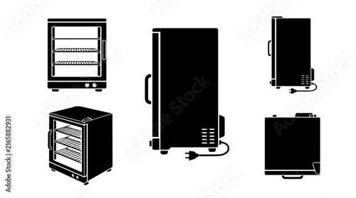 Food Warming Cabinet Silhouette Icons Set for Commercial Kitchen