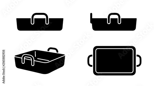 Four Minimalist Black Roasting Pan Icons for Kitchenware Design