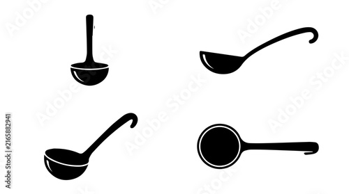 Four Minimalist Black Soup Ladle Silhouettes for Kitchen Icons