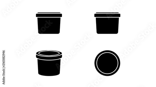 Four Black Plastic Tub Silhouettes for Product Mockup Design