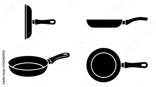 Four Black Skillet Silhouettes in Multi Perspective Cookware Set