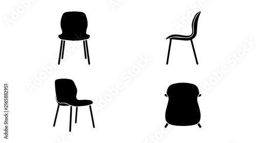 Four Perspectives of a Modern Chair Silhouette Icon Set