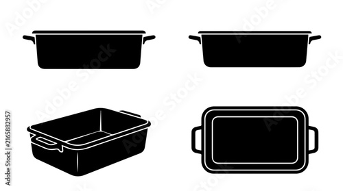 Four View Kitchen Roasting Pan Silhouette Set for Graphic Design