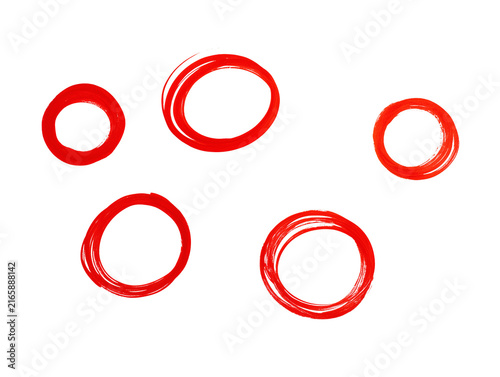 Collection of Separate Hand Drawn Red Marker Circles Isolated on Transparent