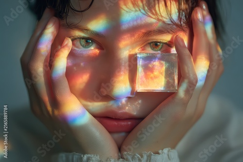 A close up of a persons hands holding a prism