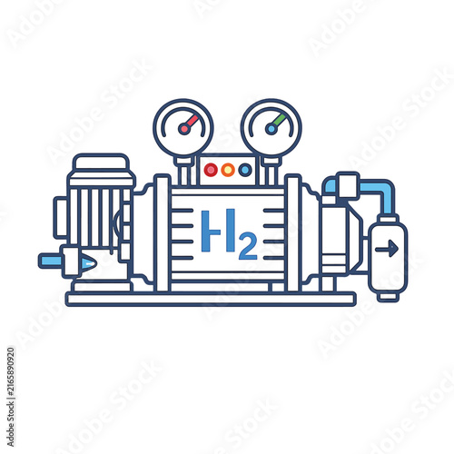 Hydrogen gas compressor machine with gauges and pipes vector illustration