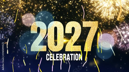 2027 New Year Celebration with Golden and Festive Color Spark Effects