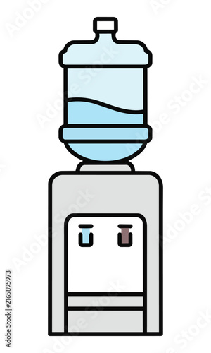 Minimalist black line art icon of an office water cooler with a bottle on top isolated on a white background, office hydration and break room concept