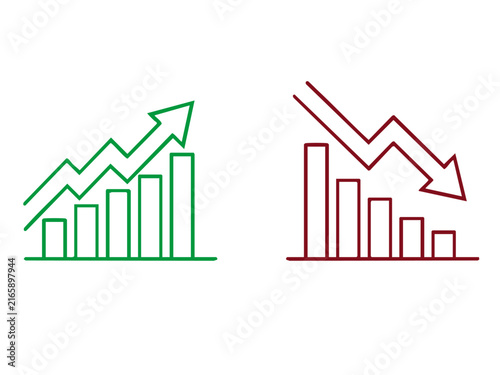 Profit and Loss Growth Chart Icons, Upward and Downward Trend Vector Set