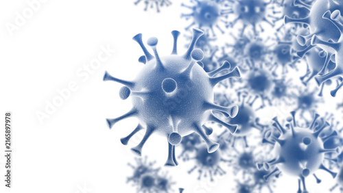 Close up virus cells isolated on a white background. Science medical research 3d illustration 