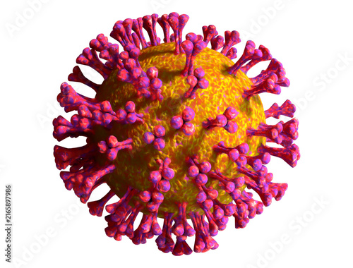 Colorful virus cell isolated on white background. 3d render