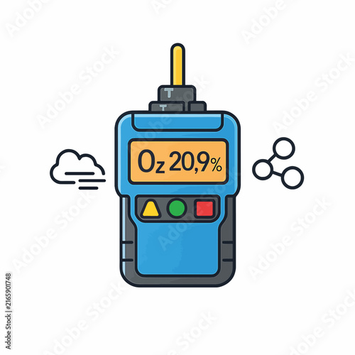 Digital ozone detector device with cloud and molecule icons