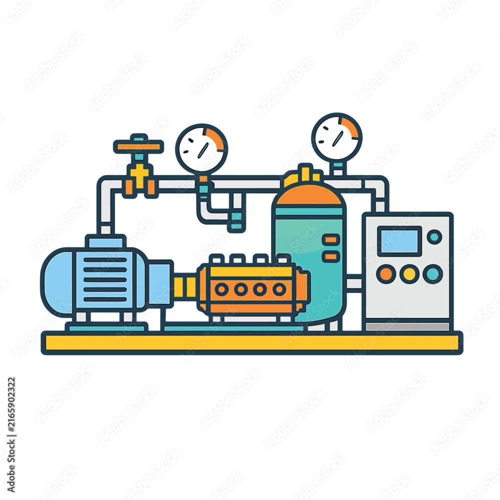 Naklejka premium Industrial machinery with gauges and control panel vector illustration