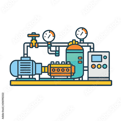 Industrial machinery with gauges and control panel vector illustration