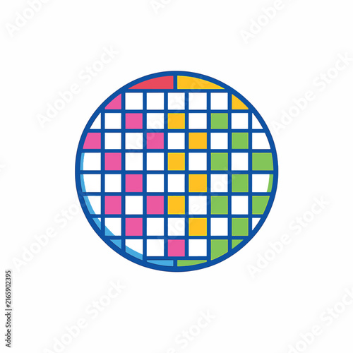 Colorful pixelated grid pattern in circular frame design