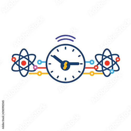 Atomic clock icon with science and technology theme
