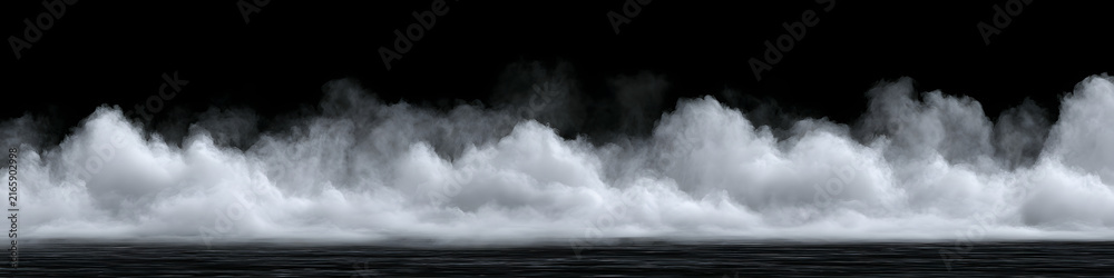 Fototapeta premium Low-lying white ground fog with a transparent background and alpha mask, isolated for atmospheric landscape design.