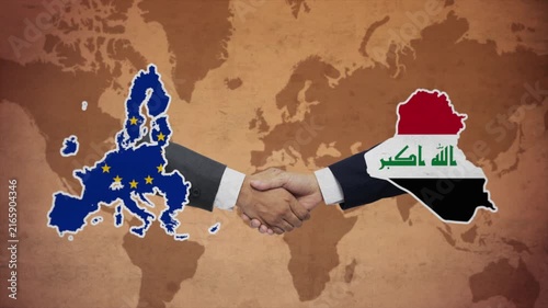 High Quality Animation Featuring Handshake of European Union and Iraq