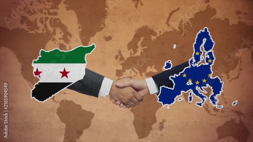 High Quality Animation Featuring Handshake of European Union and Syria