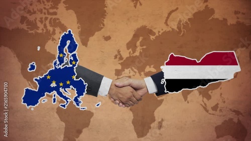 High Quality Animation Featuring Handshake of European Union and Yemen