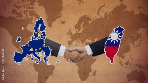 High Quality Animation Featuring Handshake of European Union and Taiwan