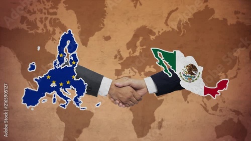 High Quality Animation Featuring Handshake of European Union and Mexico